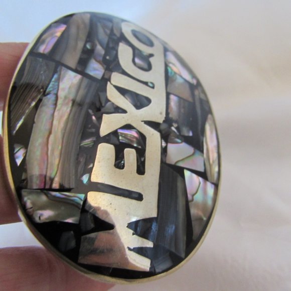 Vintage MEXICO Alpaca Silver Abalone Belt Buckle - Picture 5 of 5